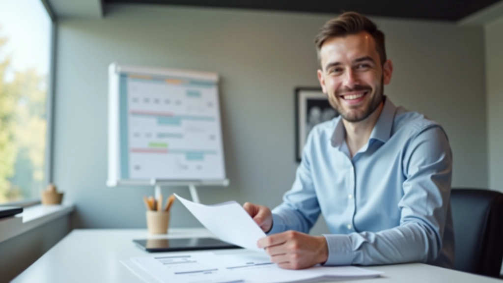 Persoană care privește cu satisfacție o hartă rutieră a unui proiect terminat cu toate fazele completate